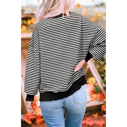 Black Stripe Tis The Season Chenille Patched Graphic Drop Shoulder Long Sleeve T