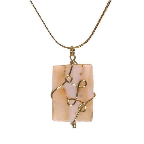 Pendant gold metal wire wrap agate stone ladies costume fashion jewelry ooak