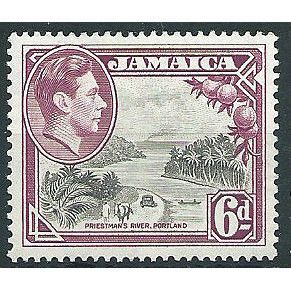 Jamaica 1950 SG128a 6d Grey & Purple P13.5x13 Mounted Mint ....