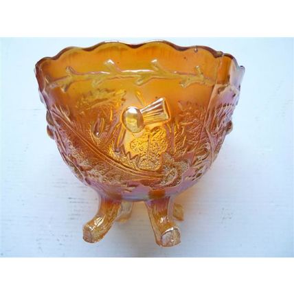 Fine Vintage 1940s Pressed Carnival Glass Marigold Bowl, Iridescent, D 14 cm