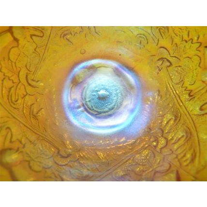 Fine Vintage 1940s Pressed Carnival Glass Marigold Bowl, Iridescent, D 14 cm