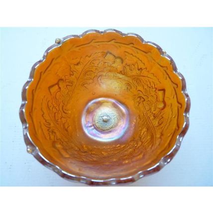 Fine Vintage 1940s Pressed Carnival Glass Marigold Bowl, Iridescent, D 14 cm