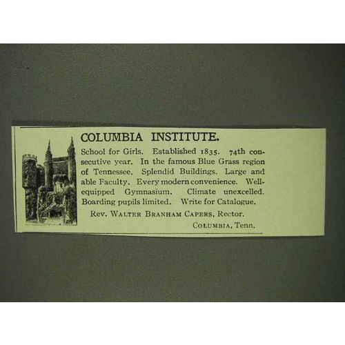 1908 Columbia Institute Ad