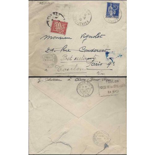 France 1938 30c Postage Due nicely tied 90c Wheat Sheaf