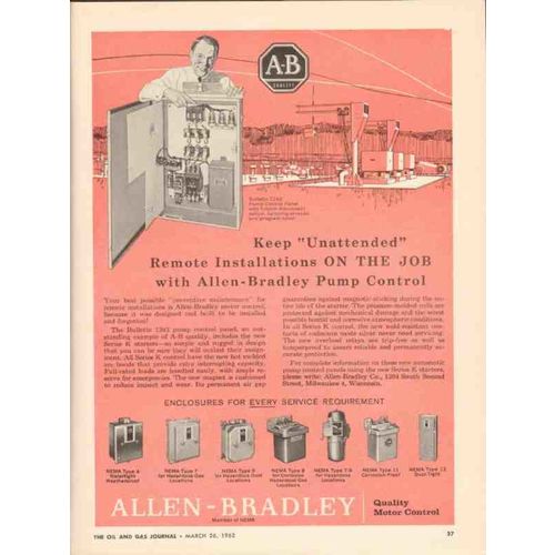 ALLEN-BRADLEY COMPANY 1962 remote installation pump control vintage ad