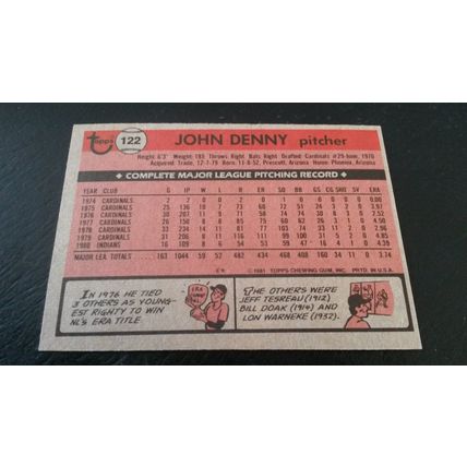 1981 Topps Card # 122 John Denny Very Good (3) Cleveland Indians