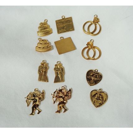 12 Pc Vintage Wedding Theme Charms 3/4 Inch Hollow back Ring Cupid Love Birds