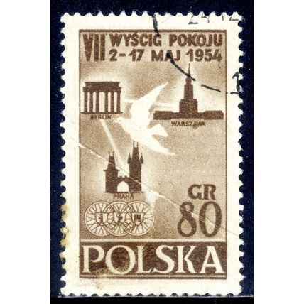 POLAND 1954, 7th Bicycle Peace Race Prague-Berlin-Warsaw, Brown, 80 G, USED