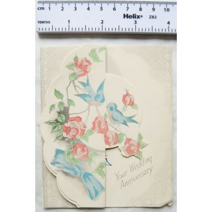 1952 wedding anniversary card - blue birds & flowers