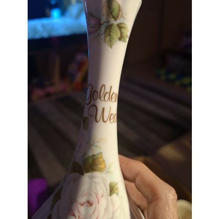 Queens Staffordshire Golden Wedding Stem Vase