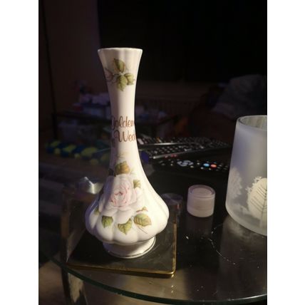 Queens Staffordshire Golden Wedding Stem Vase
