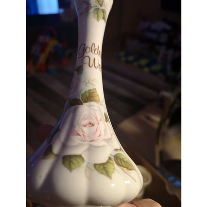 Queens Staffordshire Golden Wedding Stem Vase