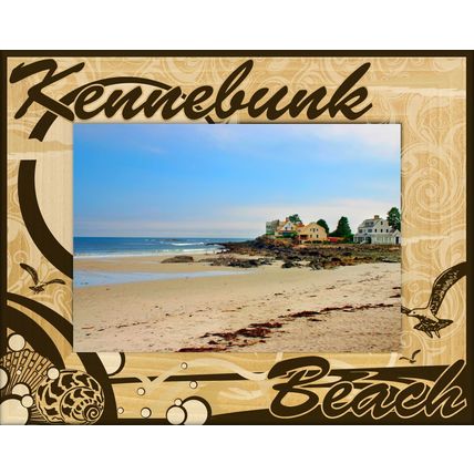 Kennebunk Beach Maine Engraved Wood Picture Frame Landscape (5 x 7)