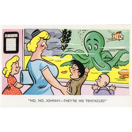 Octopus In Fish Pond Aquarium Tank Sea World Life Comic Postcard