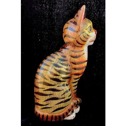 Tabby Cat Painted Carved Wood Ornament