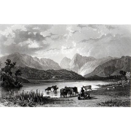 ELTERWATER, GREAT LANGDALE, WESTMORLAND 1858 William Le Petit ANTIQUE ENGRAVING