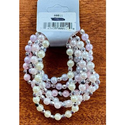 Crystal beaded stretched Bracelet 6 pcs Beige pink & Silver GIRLZ ONLY CLUB #200