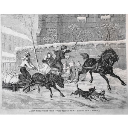 Booth of Soldiers' Messenger Co. / Pork vs. Milk / Horse Flesh & Trimmings. 1868