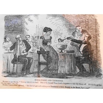 Booth of Soldiers' Messenger Co. / Pork vs. Milk / Horse Flesh & Trimmings. 1868