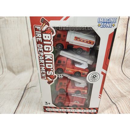 Big Kid's Pull Back Trucks Combo Pack (Sanitation, Military, Construc,FireTruck)
