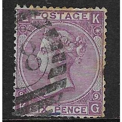 GB 1867-80 QV 6d PLATE 9 " GK " USED SG109
