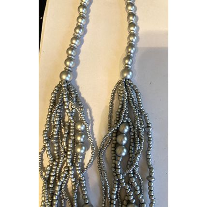 Multistrand Silver Grey Necklace #3519- 26" Adjustable
