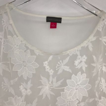 Vince Camuto Sheer White Floral Cover Up Dress with Lace Accents Size L