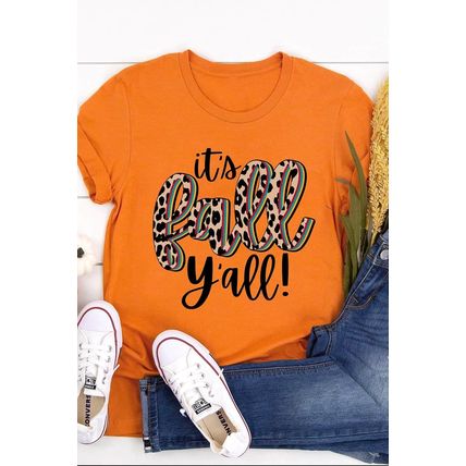 Orange Its Fall Yall Animal Print Casual T Shirt