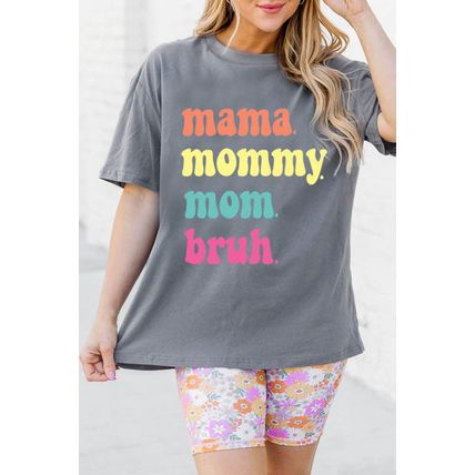 Gray mama mommy mom bruh Crew Neck Graphic Tee