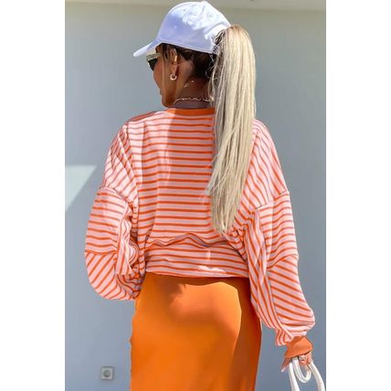 Russet Orange Drop Shoulder Crew Neck Loose Sweatshirt