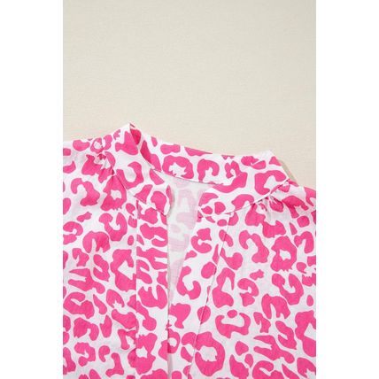 Bright Pink Leopard Printed Long Sleeve Buttoned Front Mini Dress