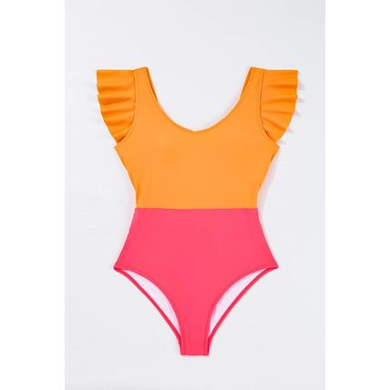 Vitality Orange Color Block Ruffled Knotted Backless One Piece Swimsuit