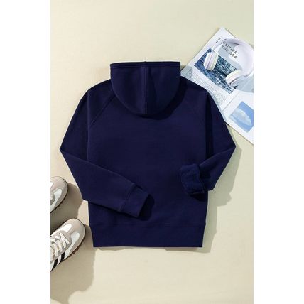 Navy Blue Solid Color Fleece Lined Zip up Hoodie