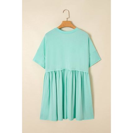 Moonlight Jade Solid Color Pocketed Raw Edge Babydoll Dress