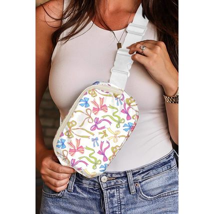 White Pretty Bow Printed Crossbody Bag