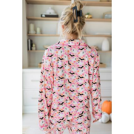 Pink Halloween Eve Haunted Honey Bat Print Pajama Set