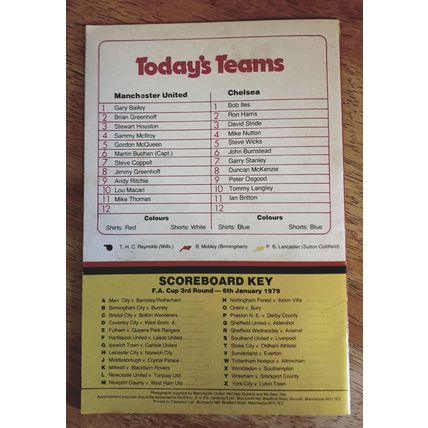 Manchester United v Chelsea. F. A. Cup 3rd Round 1979. Vintage Programme.