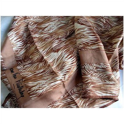 iconic 60S diane von furstenberg BROWN rolled SILK FLORAL LEAF SCARF MINT vtg