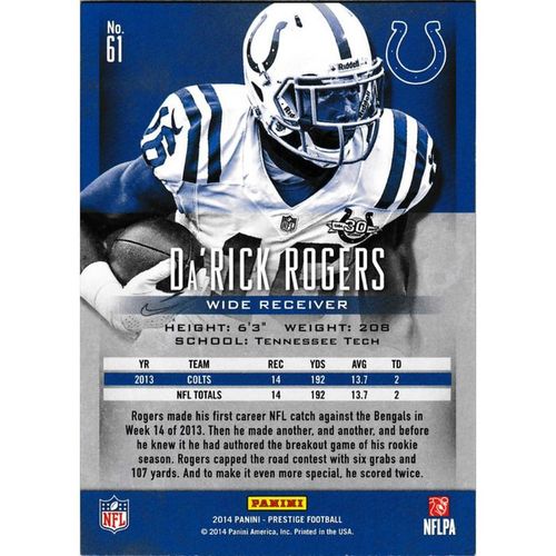 2014 Panini Prestige 61 Da'Rick Rogers Indianapolis Colts