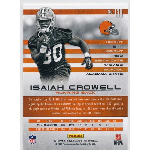2014 Panini Rookies & Stars #139 Isaiah Crowell RC Cleveland Browns