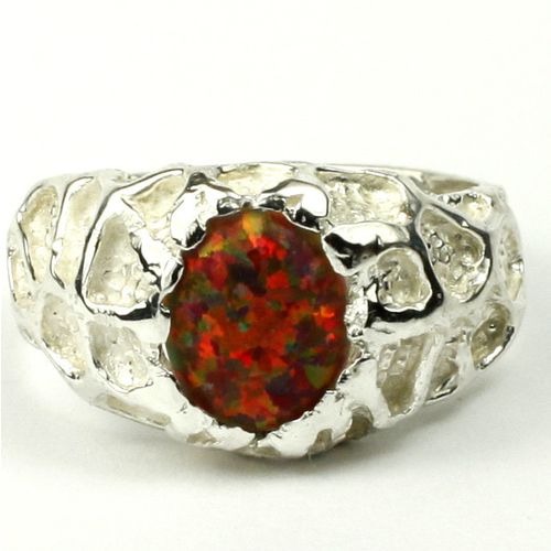 Created Red Brown Opal, 925 Sterling Silver Men's Ring, SR168