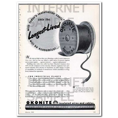 OKONITE COMPANY 1948 longest lived economical wire cable vintage ad