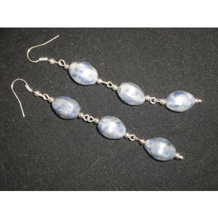 Exquisite pair large Sodalite faceted oval earrings peace tranquillity harmony