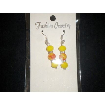 Colourful yellow & red glass & clear crystal rhinestone drop earrings
