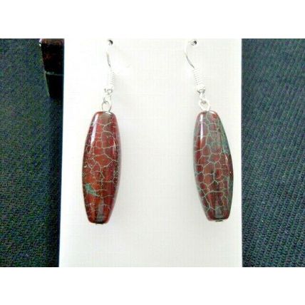 Stunning natural highlighted Dragon Vein oblong dangle earrings
