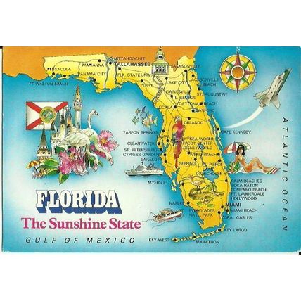 United States FLORIDA Map Postcard (Astral)