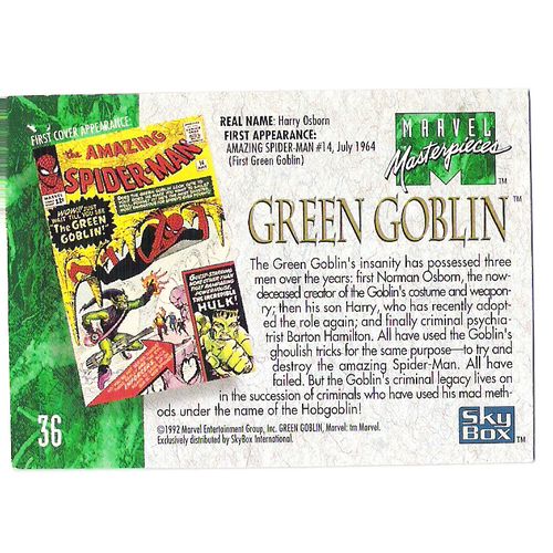 1992 Marvel Masterpieces Trading card #36 Green Goblin – Jusko art - Spiderman