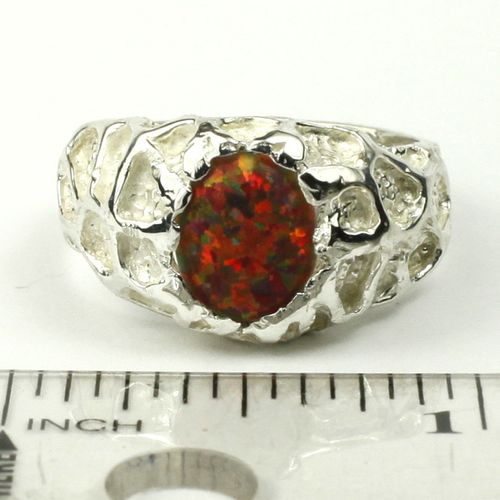Created Red Brown Opal, 925 Sterling Silver Men's Ring, SR168