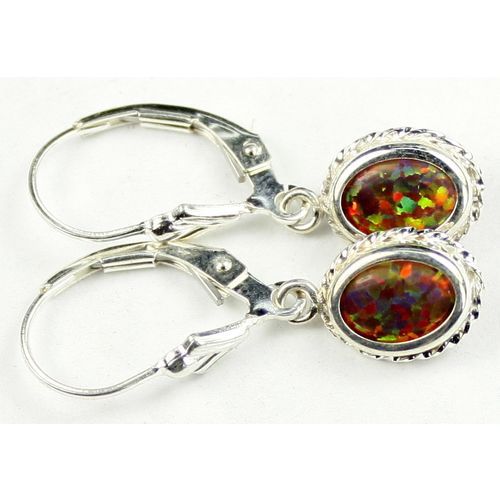 Created Red/Brown Opal, 925 Sterling Silver Leverback Rope Earrings, SE006