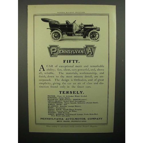 1908 Pennsylvania Fifty Car Ad - Tersely